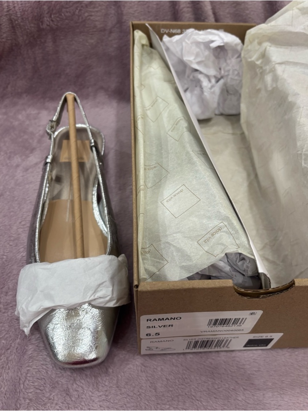 DOLCE VITA Metallic Silver Slingback Flat with Chain Detail - Picture 4 of 7